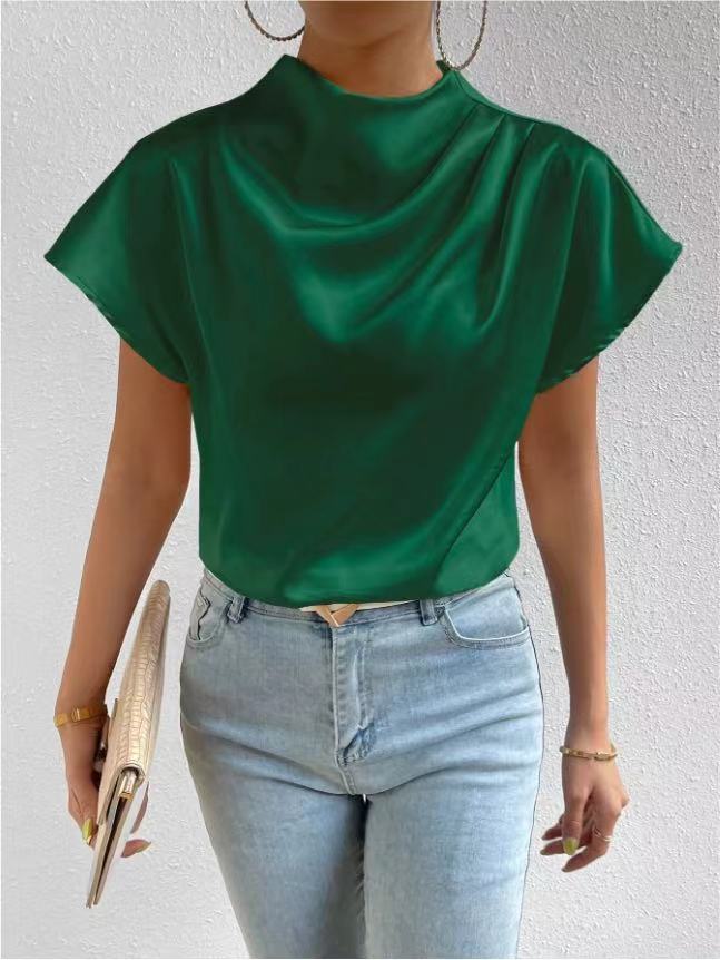Damen Satinbluse Stehkragen Elegantes Design