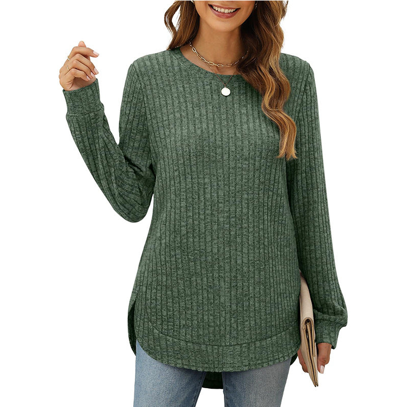 Damen Pullover Rundhals Bequem Mit Schlitzen