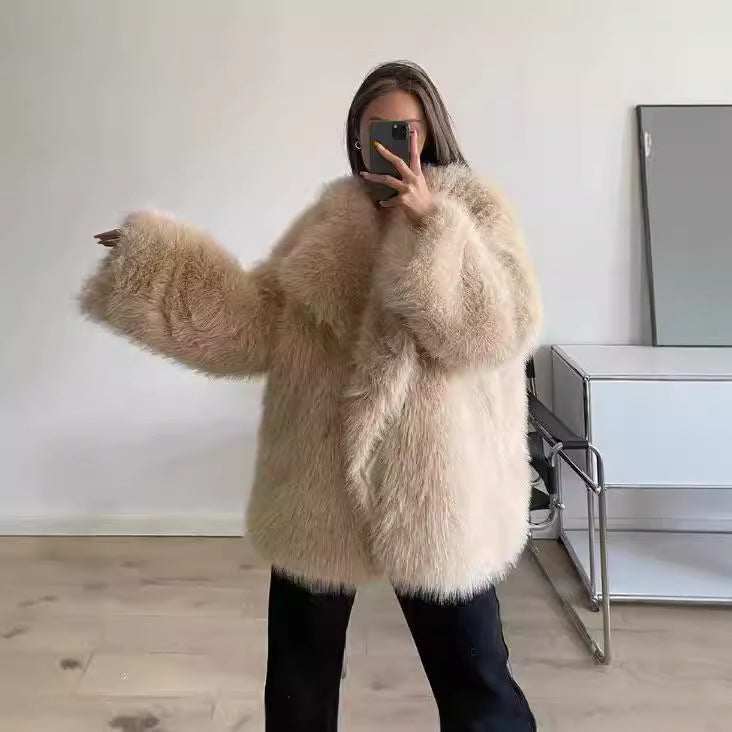 Damen Kunstfelljacke Boucle-Style Modern