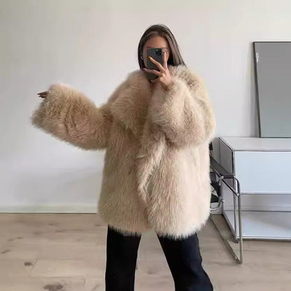 Damen Kunstfelljacke Boucle-Style Modern