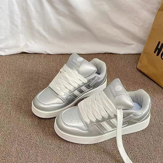 Damen Sneaker Metallic Glanz Schuhe Modern Silber - Norvielle