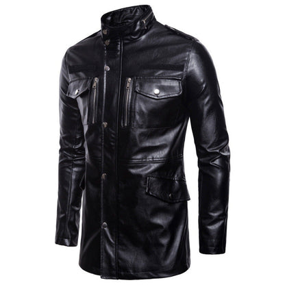 Herren Lederjacke Lang Mit Taschen