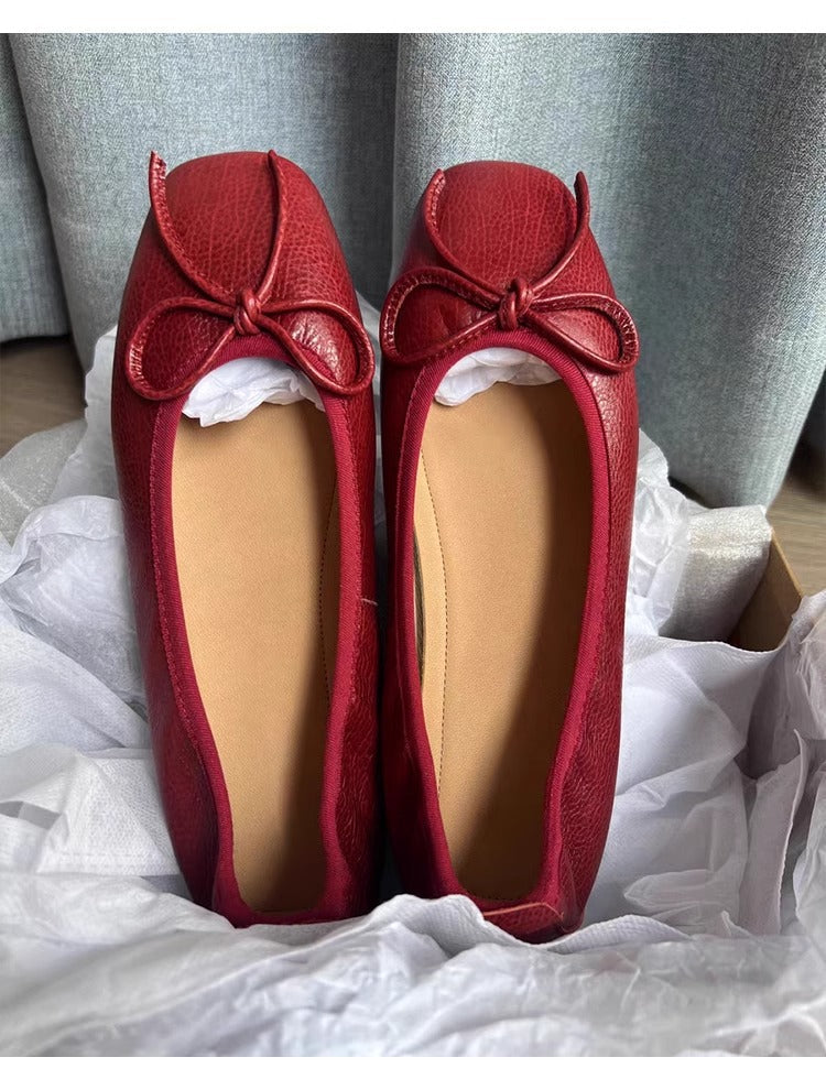 Damen Ballerinas Elegante Schleifen Detail Leder