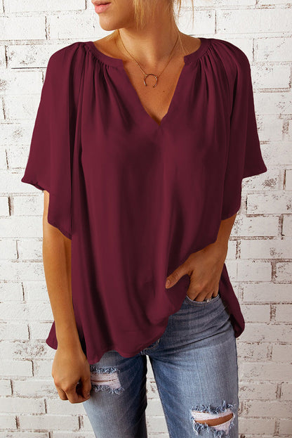 Damen Bluse Fließend Elastisch Ballonärmel