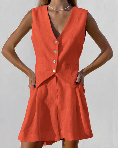 Leinen Herrenanzug Weste und Shorts Sommer Set Elegant