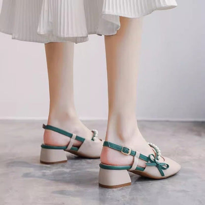 Damen Slingback Pumps Hochhackig Mit Perlen Komfortabel