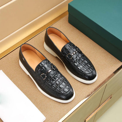 Damen Mokassin Slipper Leder Krokodiloptik Schwarz - Norvielle