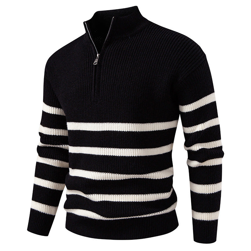 Herren Strickpullover Gestreift Mit Halbreißverschluss