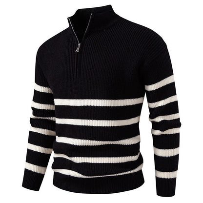 Herren Strickpullover Gestreift Mit Halbreißverschluss