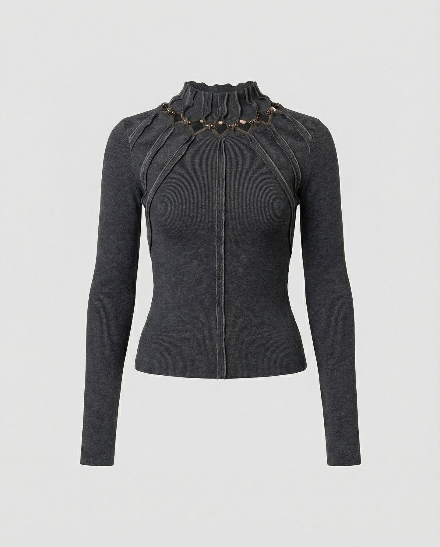 Damen Slim Fit Langarmshirt Dunkelgrau Cut-Out