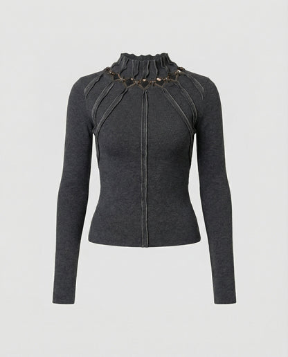 Damen Slim Fit Langarmshirt Dunkelgrau Cut-Out