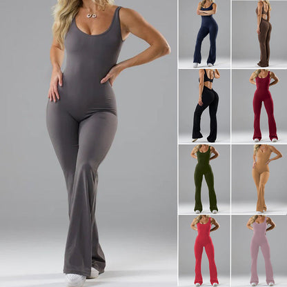 Damen Jumpsuit Sportlich Weicher Stoff Flared Schwarz - Norvielle