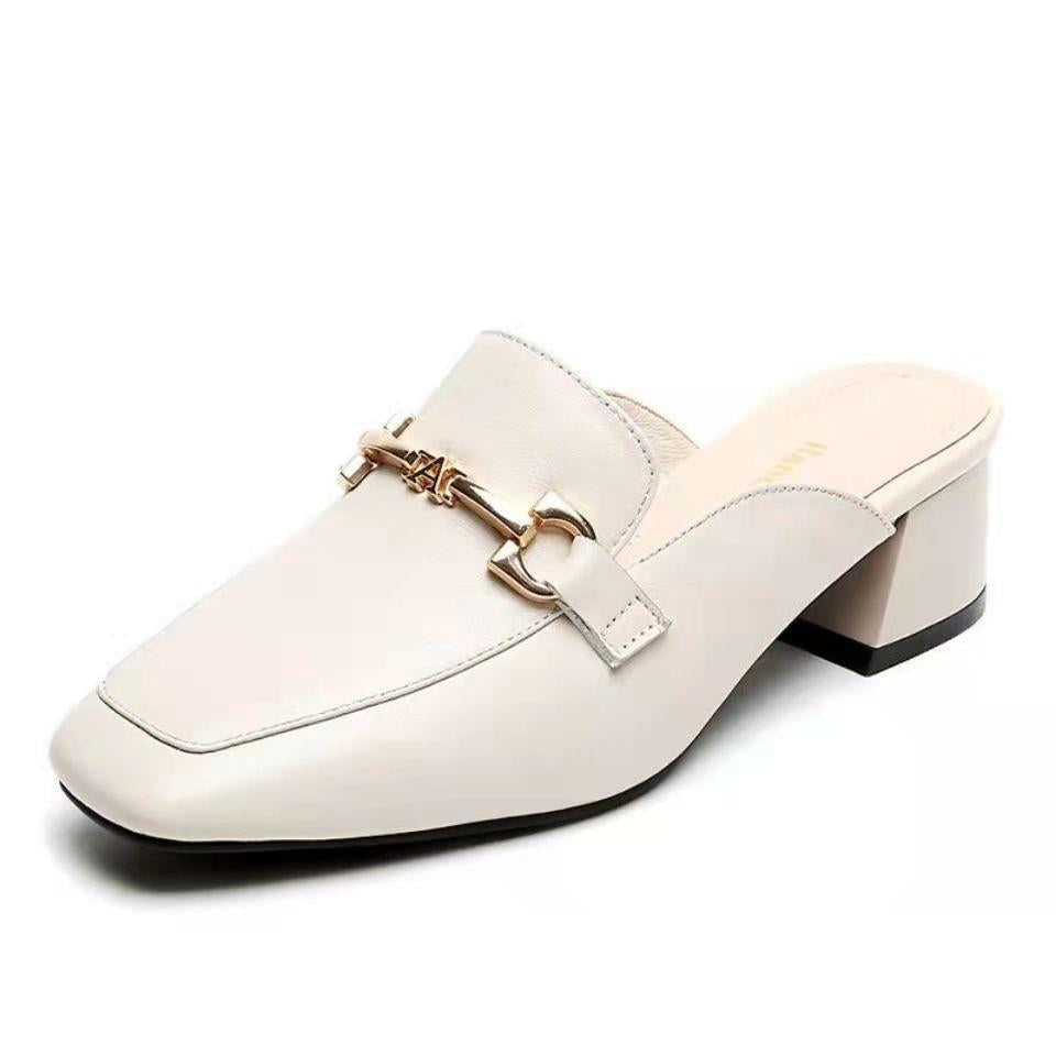 Damen Mules Schuhe Blockabsatz Schnalle