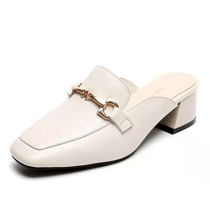 Damen Mules Schuhe Blockabsatz Schnalle