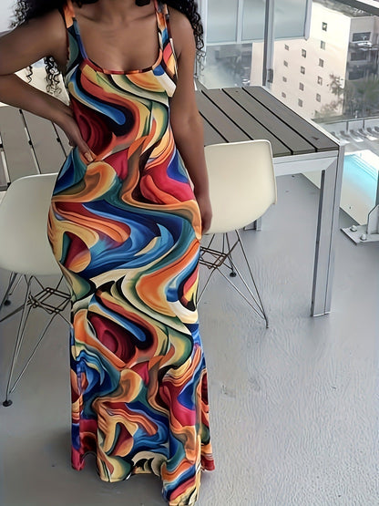 Damen Maxikleid Farbverlauf Elegant Lang