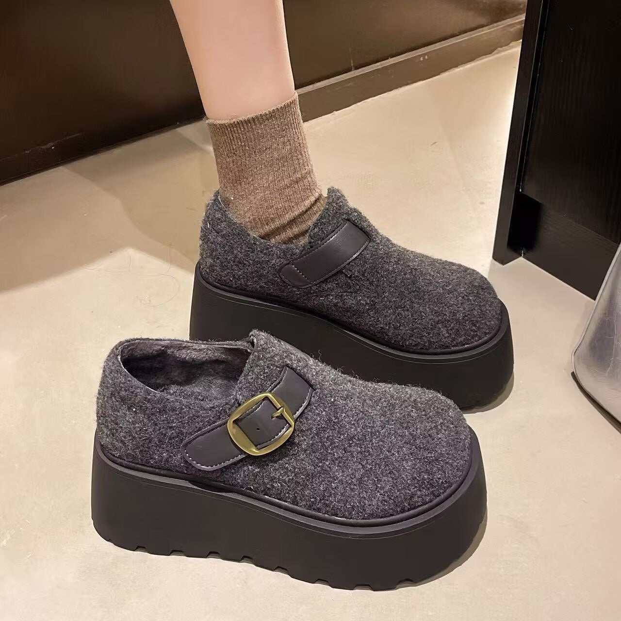 Damen Hochhackige Plattform-Pantoletten Bequem Schnalle Schuhe