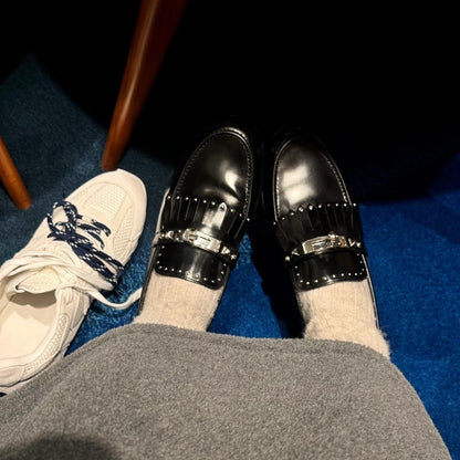 Damen Mokassins Elegante Fransen Schnalle Leder