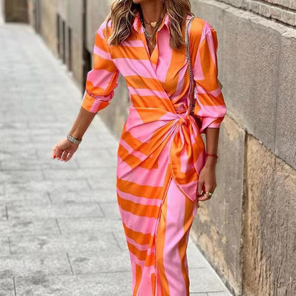 Damen Maxikleid Asymmetrisch Streifen Lang Modern