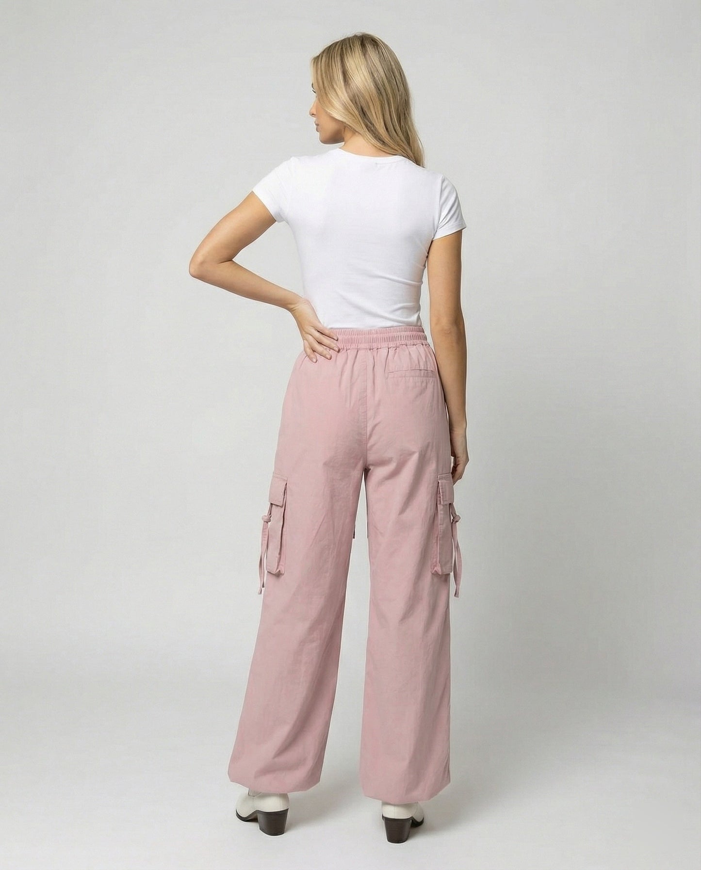 Damen Hochtaillierte Cargohose Baumwolle Mit Seitenschlaufen