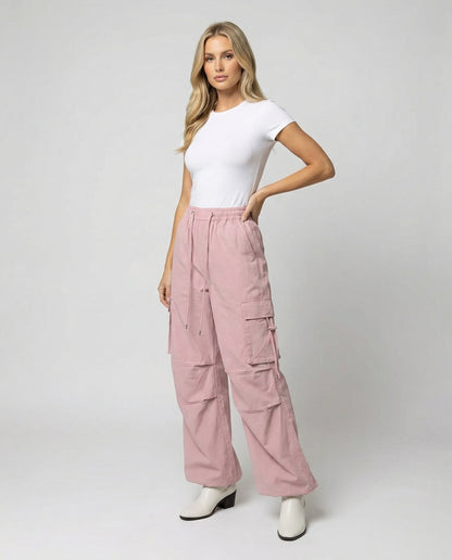 Damen Hochtaillierte Cargohose Baumwolle Mit Seitenschlaufen