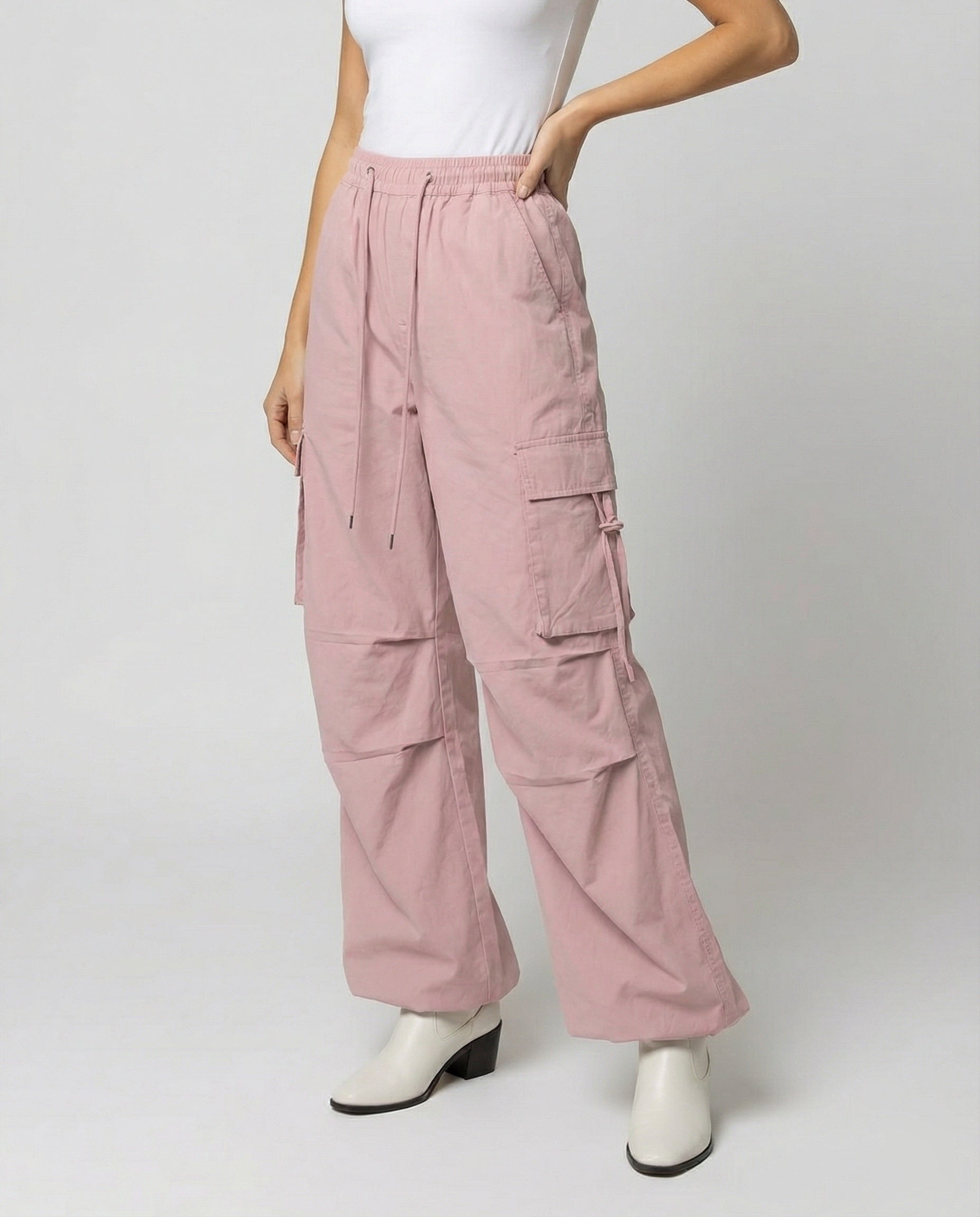 Damen Hochtaillierte Cargohose Baumwolle Mit Seitenschlaufen Schwarz - Norvielle