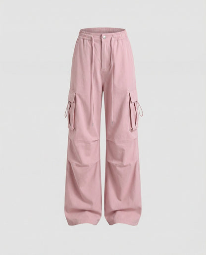 Damen Hochtaillierte Cargohose Baumwolle Mit Seitenschlaufen