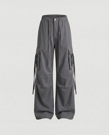 Damen Hochtaillierte Cargohose Baumwolle Mit Seitenschlaufen