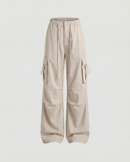 Damen Hochtaillierte Cargohose Baumwolle Mit Seitenschlaufen