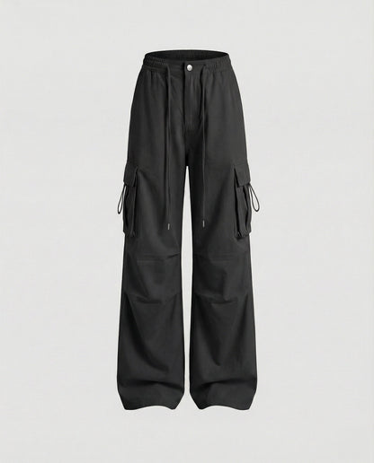 Damen Hochtaillierte Cargohose Baumwolle Mit Seitenschlaufen