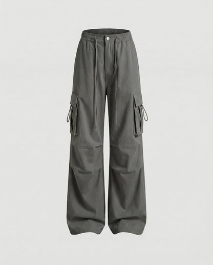 Damen Hochtaillierte Cargohose Baumwolle Mit Seitenschlaufen