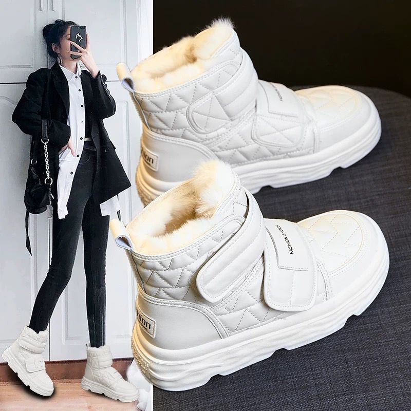 Damen Winterstiefel Gefüttert Warm Klettverschluss Schwarz - Norvielle