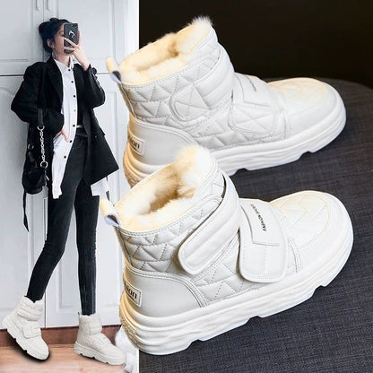 Damen Winterstiefel Gefüttert Warm Klettverschluss Schwarz - Norvielle