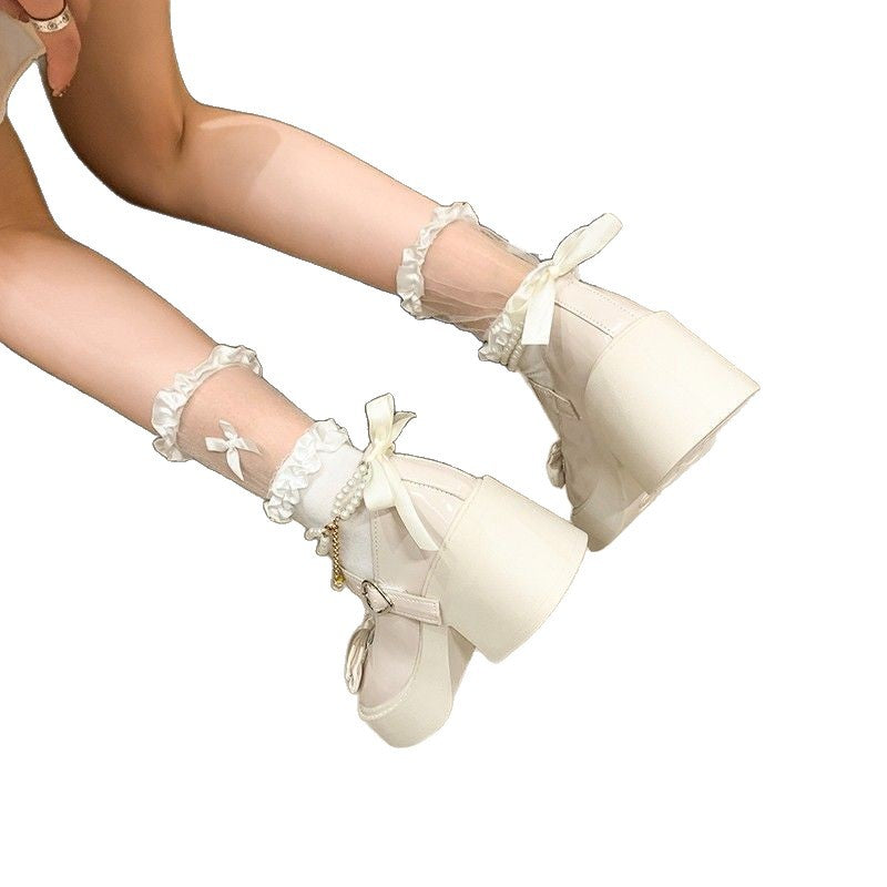 Damen Plateauschuhe Mit Perlenriemen Elegant Hochzeitsschuhe