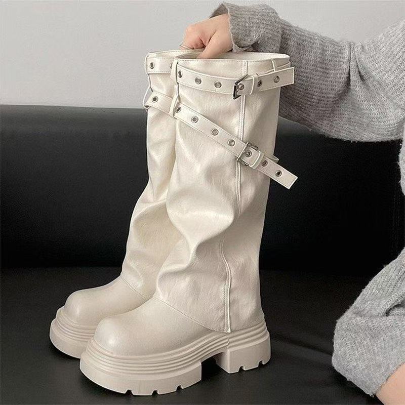 Damen Plateau-Stiefel Schnallenverschluss Elegantes Design