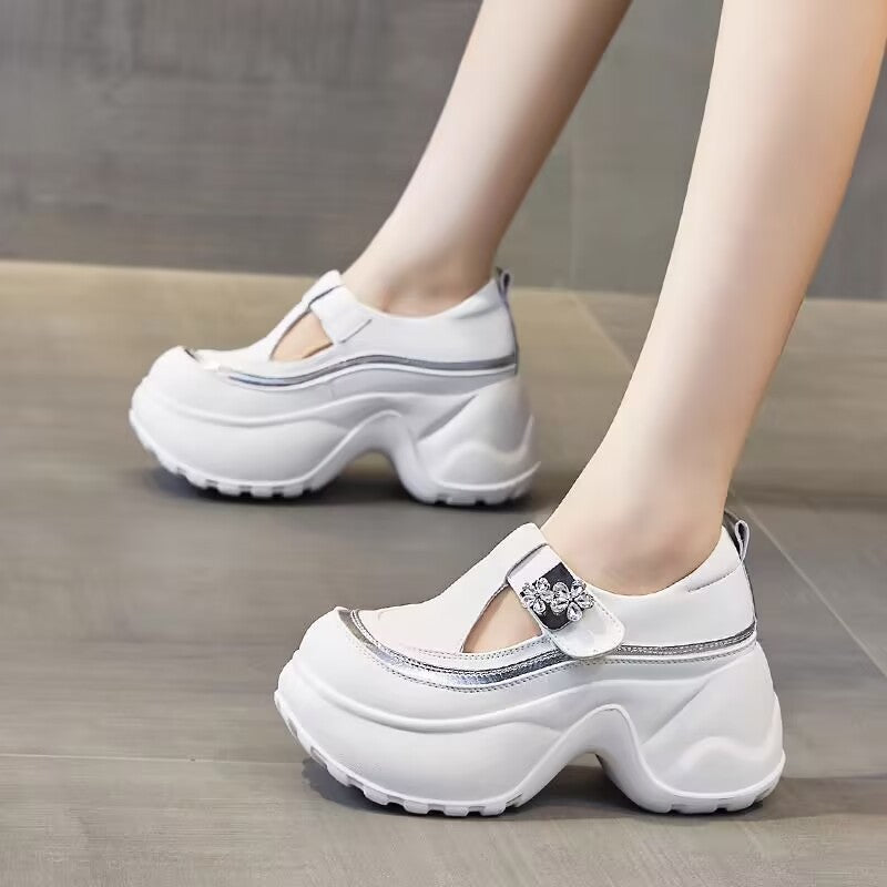 Damen Schnürschuhe Chunky Blüten Applikationen