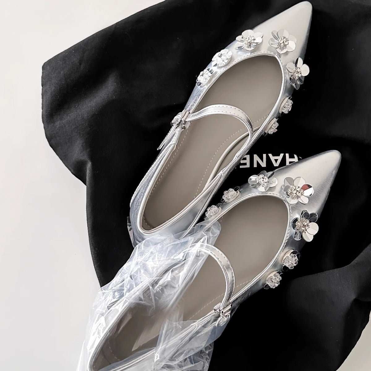 Damen Schuhe Spitze Floral Glitzer