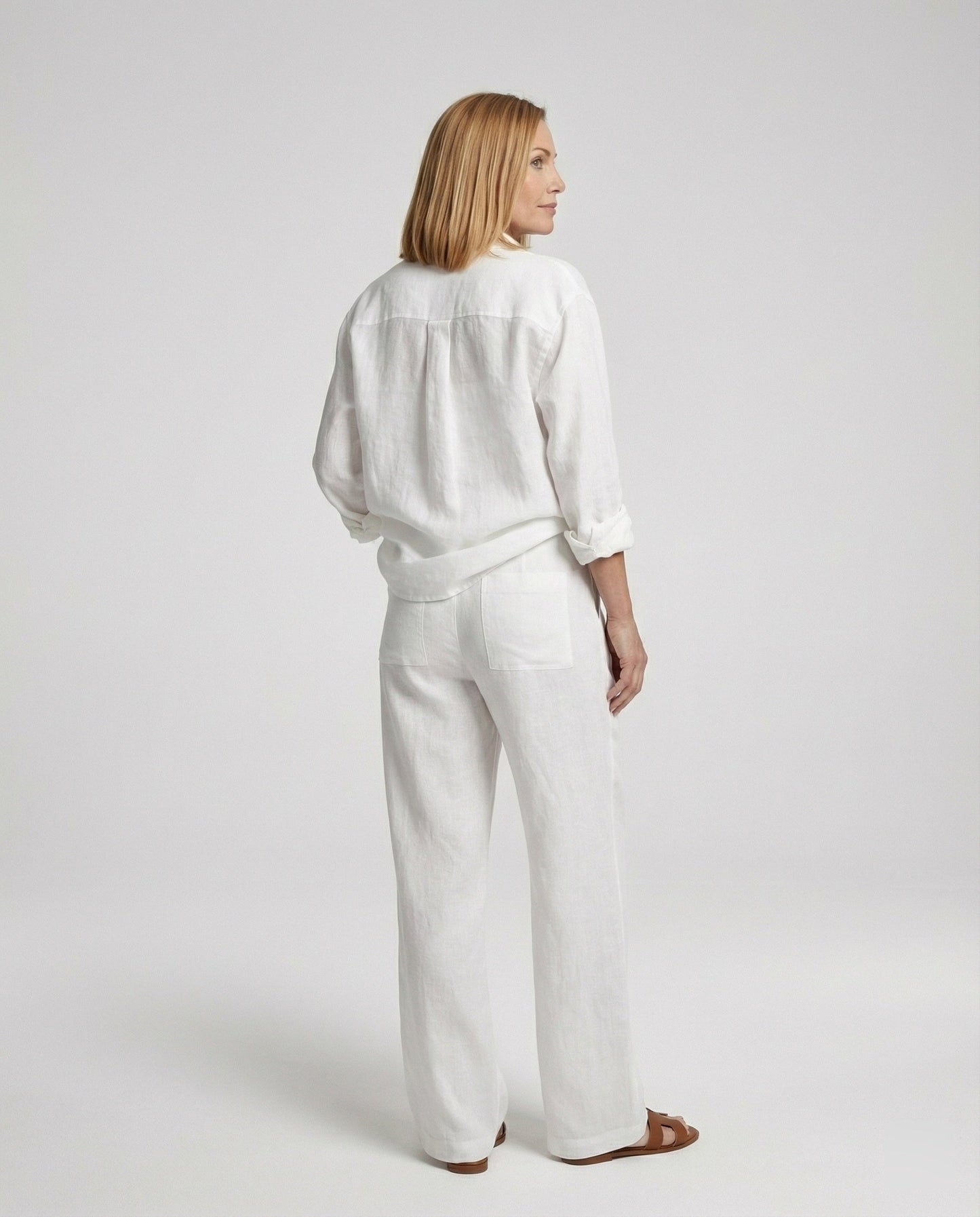 Damen Leinen-Set Weites Hemd Marlenehose Sommer