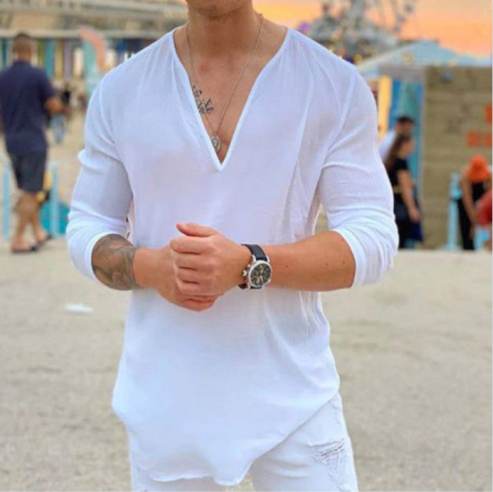 Herren Langarmshirt V-Ausschnitt Modern Casual