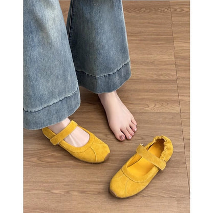 Damen Ballerinas Weiches Wildleder Bequem Mit Riemen