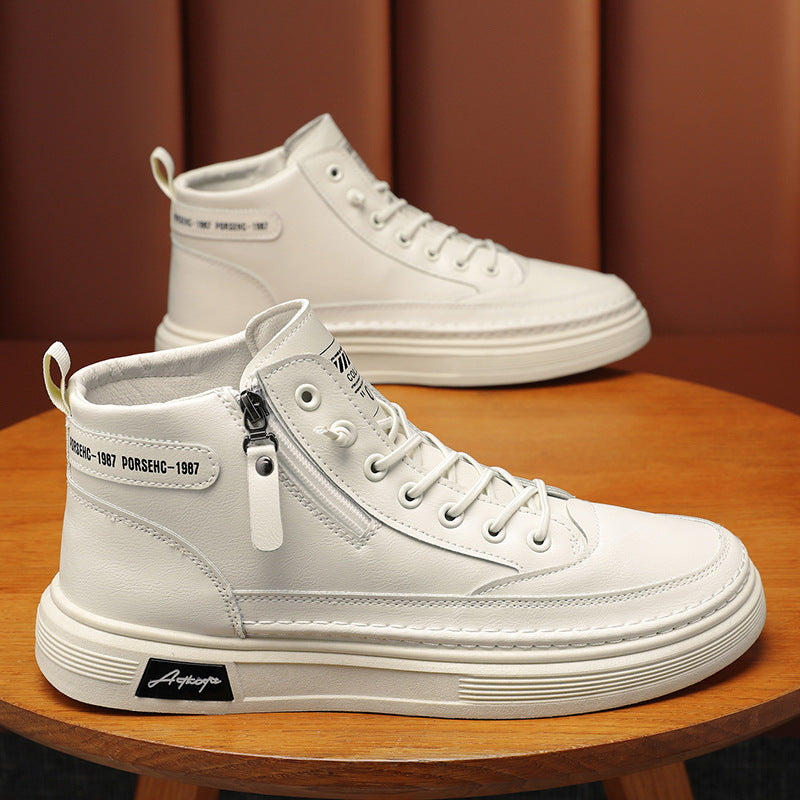 Damen Hochsneaker Leder Robust Mit Reißverschluss Schwarz - Norvielle