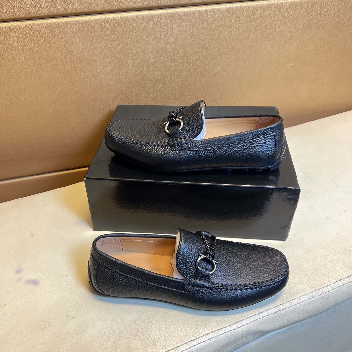 Damen Mokassin Schuhe Leder Elegant Braun