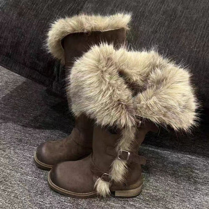 Damen Winterstiefel Kunstfell Warm Bequem