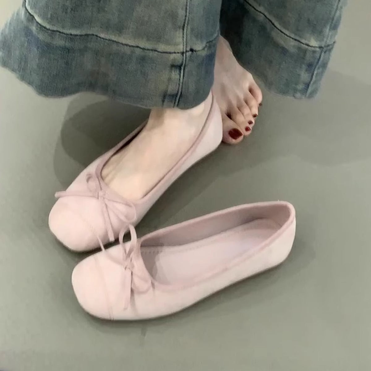 Damen Ballerinas Bequem Schleifen Detail