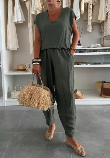 Damen Jumpsuit Elastisch Mit Taschen Bequem