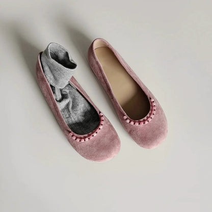 Damen Ballerinas mit Pom-Pom Detail