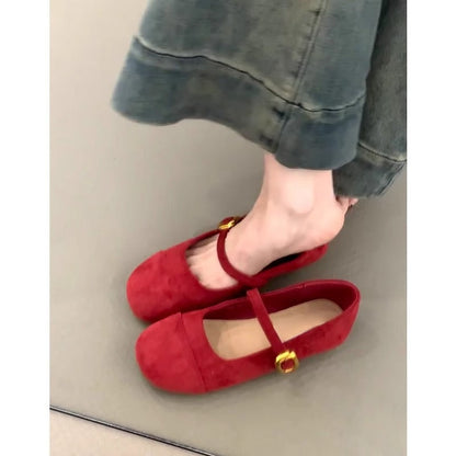 Damen Ballerinas Weiches Wildleder Mit Schnalle Modern