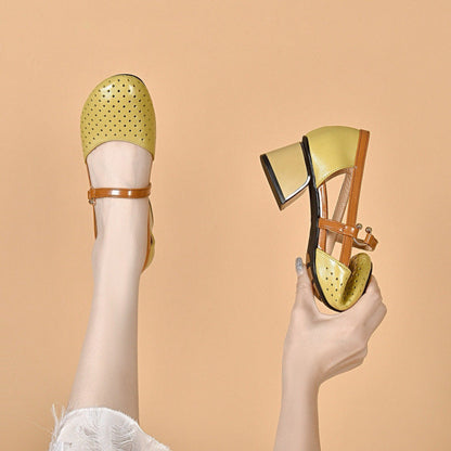 Damen Pumps Blockabsatz Perforiert