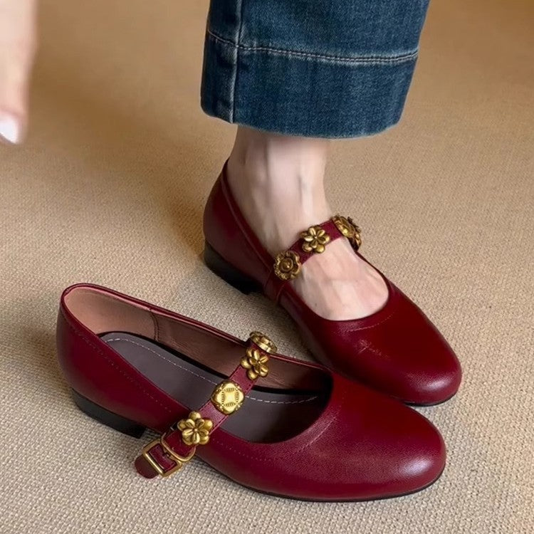 Damen Mary Jane Schuhe mit Blumendekor Komfortabsatz