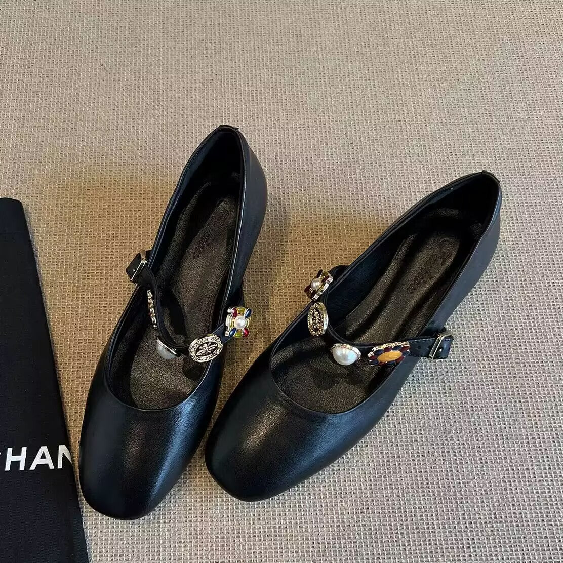 Damen Ballerinas Elegant Schmuck Riemenverschluss