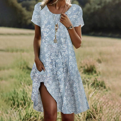 Damen Asymmetrisches Kleid mit Taschen Casual
